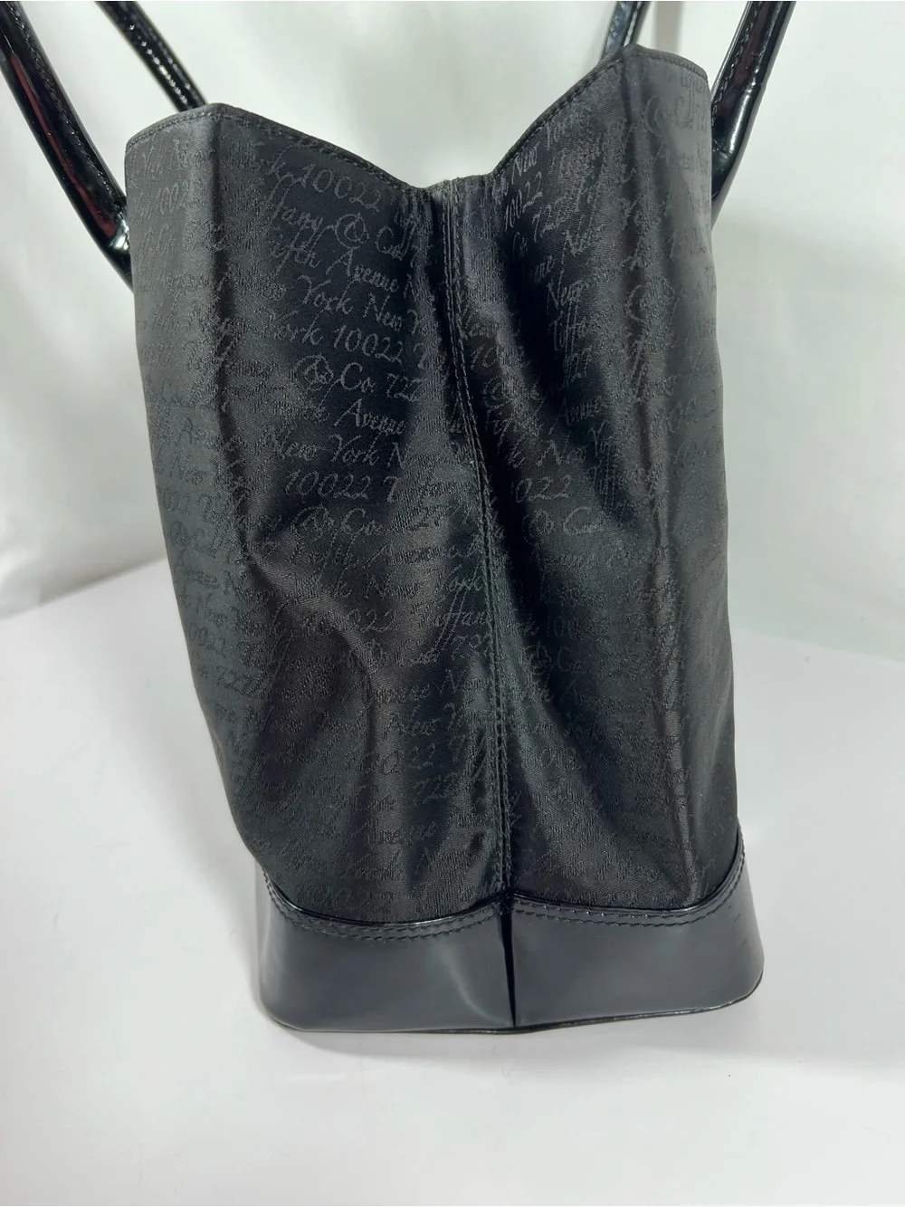 3105: Tiffany & Co. Black Jacquard Patent Leather Tote Shoulder Bag